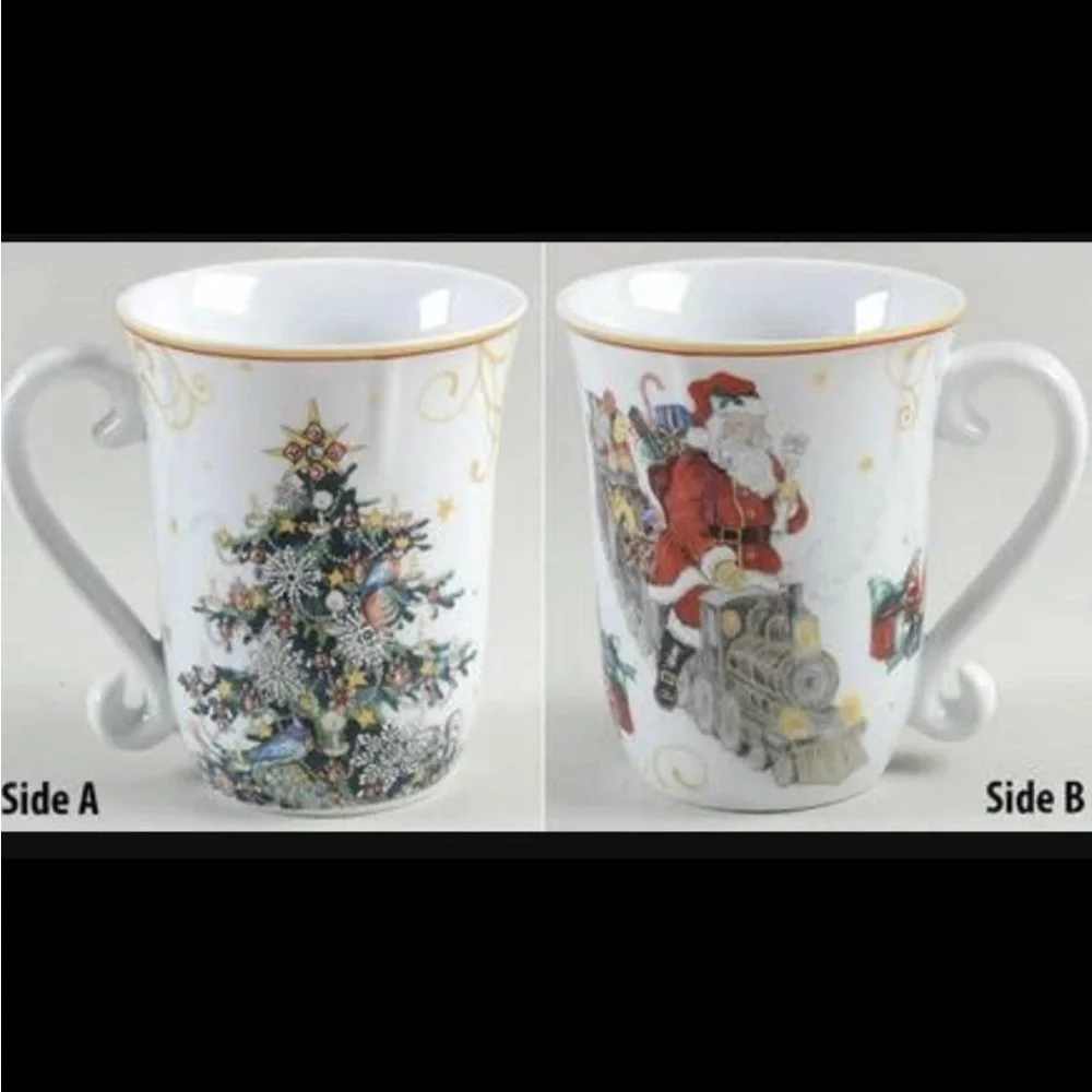 RETIRED Williams Sonoma 'Twas The Night Before Christmas Mug SANTA ON A TRAIN